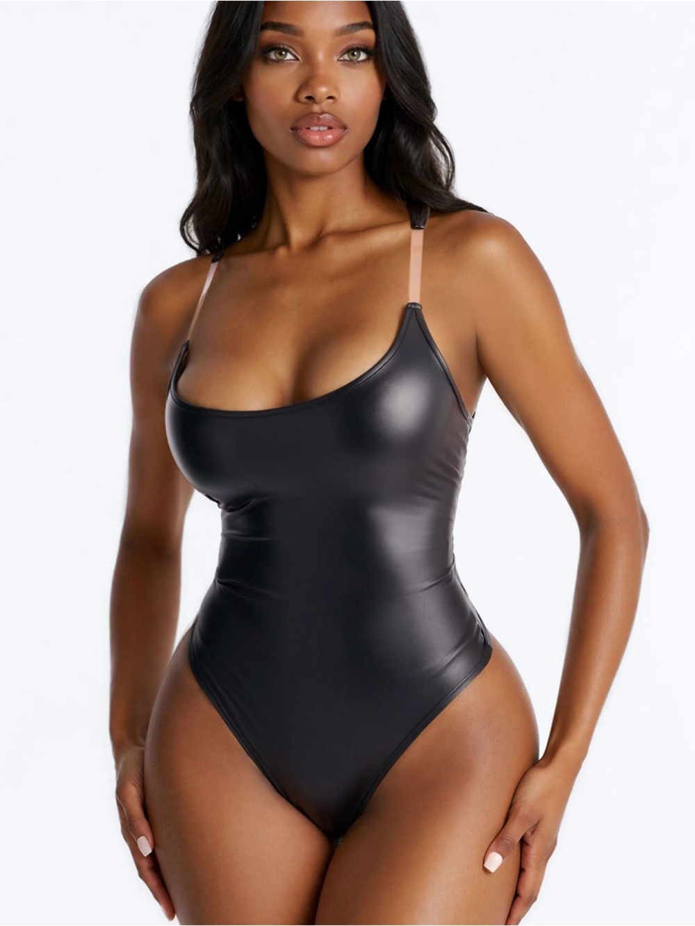Fashion Nova Black Faux Leather Bodysuit Small NWT